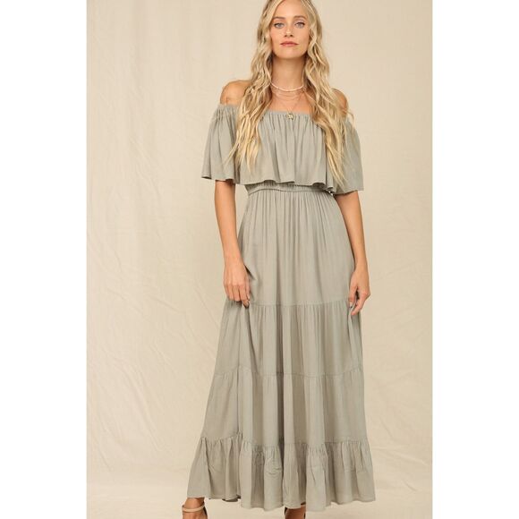 Kyemi RUFFLE OFF THE SHOULDER MAXI DRESS - Picture 3 of 3